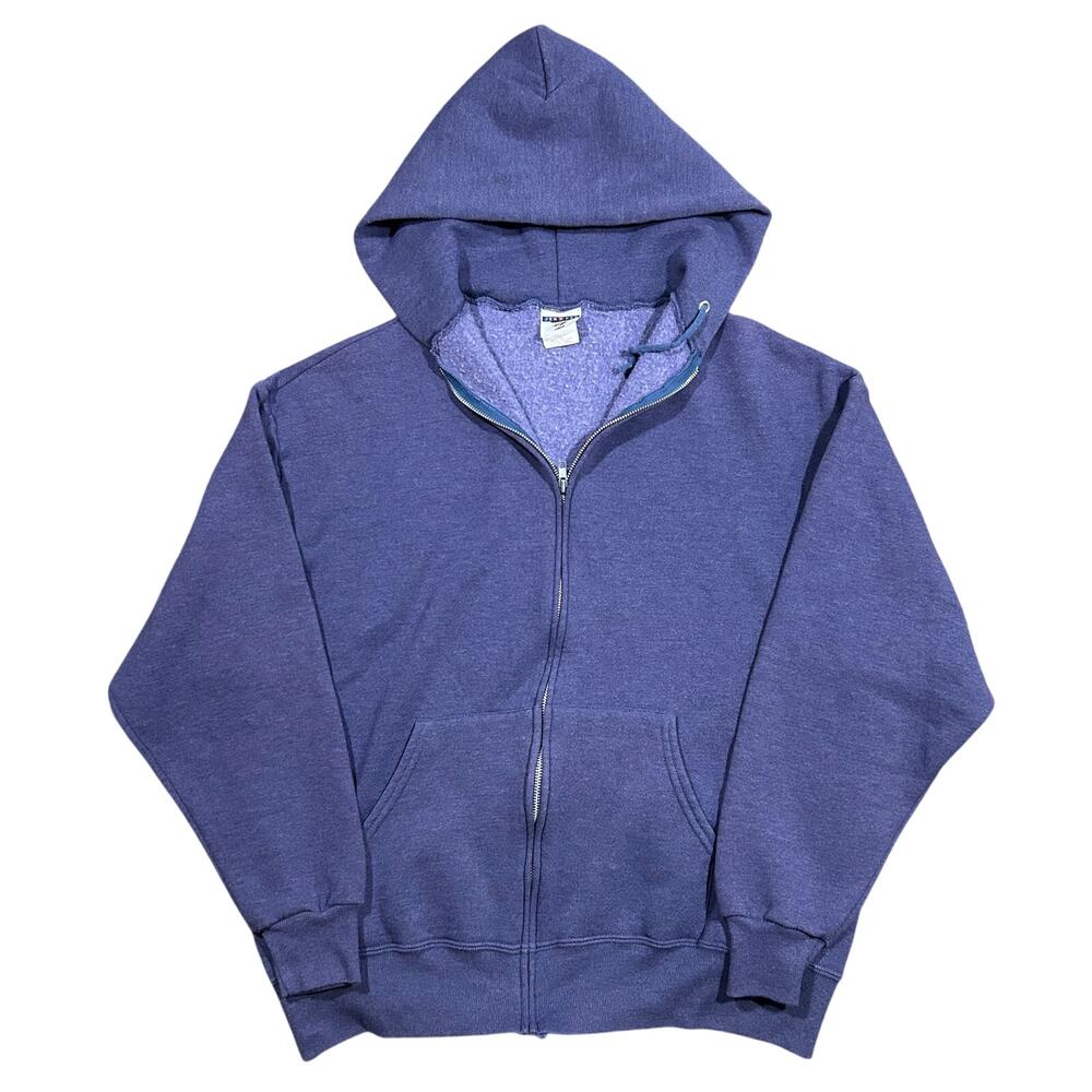 Vintage Jerzees Hoodie Men’s Large Periwinkle Purple Full Zip Blank Sweatshirt